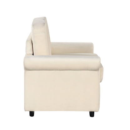 Beige 57.4 2-in-1 Velvet Loveseat Pull Out Sofa Bed with Premium Twin Size Mattress Pad and Two USB Ports