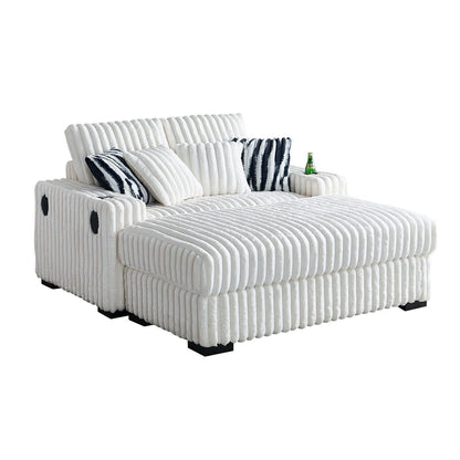 Beige 61.42 Corduroy Square Arm Loveseat Sofa with Ottoman, Bluetooth Speaker, Wireless Charger, USB Ports, Cupholder