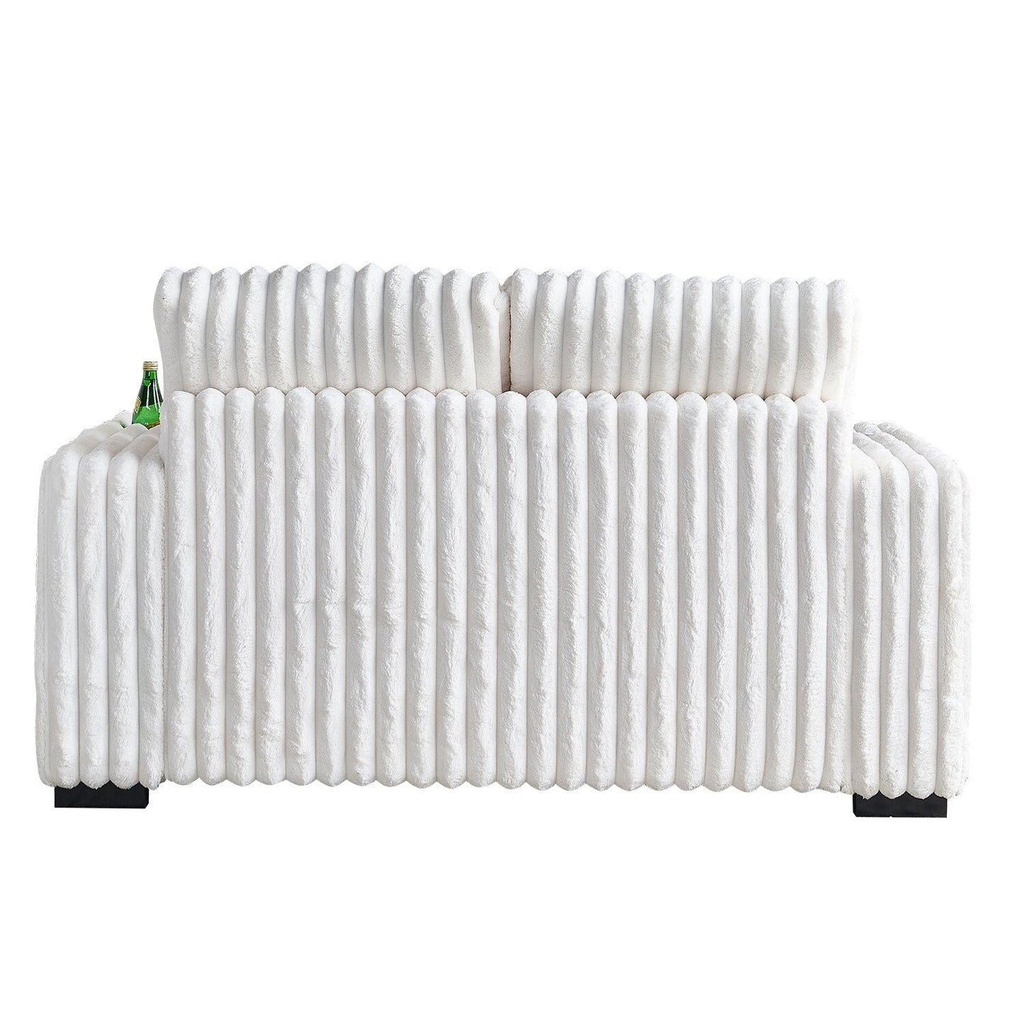 Beige 61.42 Corduroy Square Arm Loveseat Sofa with Ottoman, Bluetooth Speaker, Wireless Charger, USB Ports, Cupholder