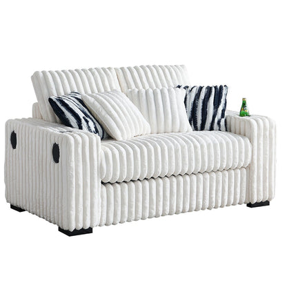 Beige 61.42 Corduroy Square Arm Loveseat Sofa with Ottoman, Bluetooth Speaker, Wireless Charger, USB Ports, Cupholder