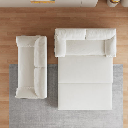 Beige 63.8 3-in-1 Velvet Loveseat Pull Out Sofa Bed with Side Storage for Living Room