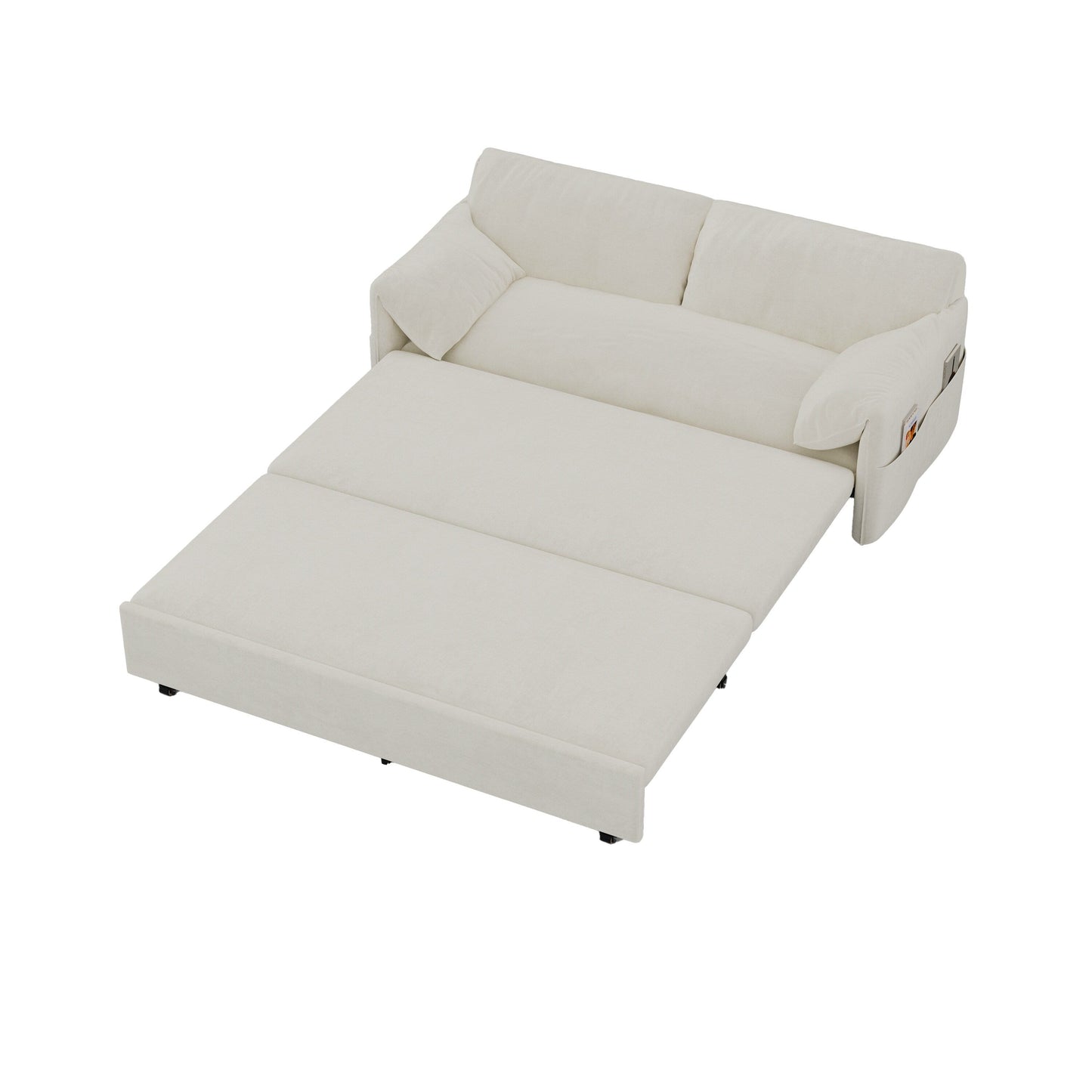 Beige 63.8 3-in-1 Velvet Loveseat Pull Out Sofa Bed with Side Storage for Living Room