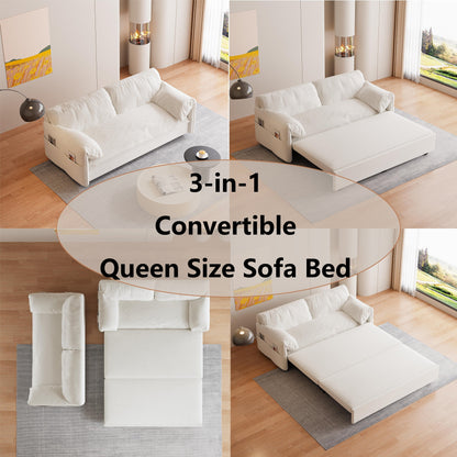 Beige 63.8 3-in-1 Velvet Loveseat Pull Out Sofa Bed with Side Storage for Living Room