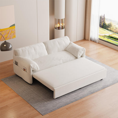 Beige 63.8 3-in-1 Velvet Loveseat Pull Out Sofa Bed with Side Storage for Living Room
