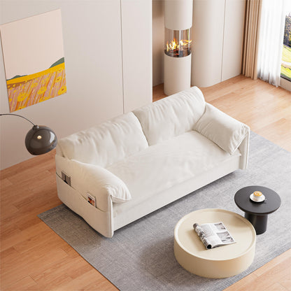 Beige 63.8 3-in-1 Velvet Loveseat Pull Out Sofa Bed with Side Storage for Living Room
