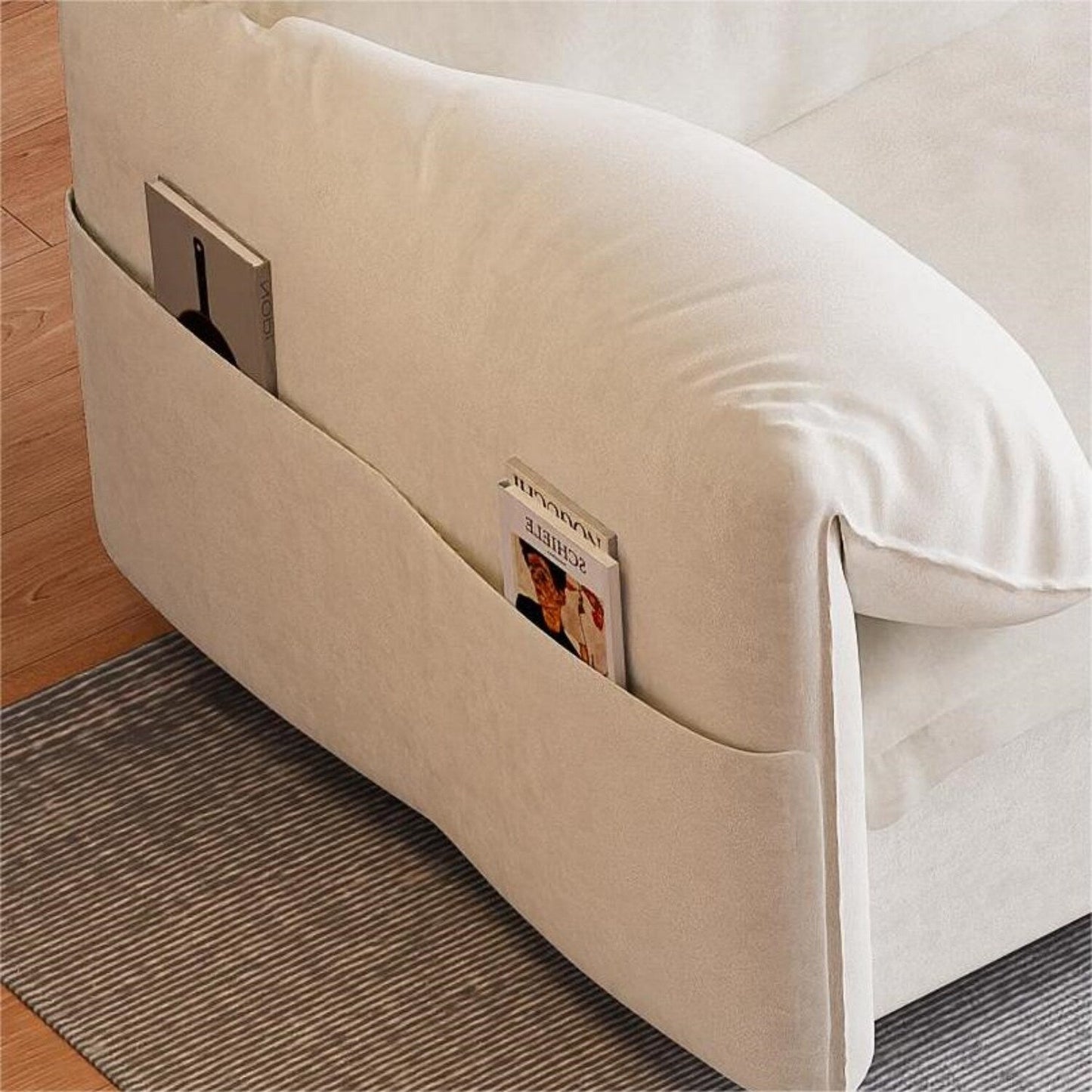 Beige 63.8 3-in-1 Velvet Loveseat Pull Out Sofa Bed with Side Storage for Living Room