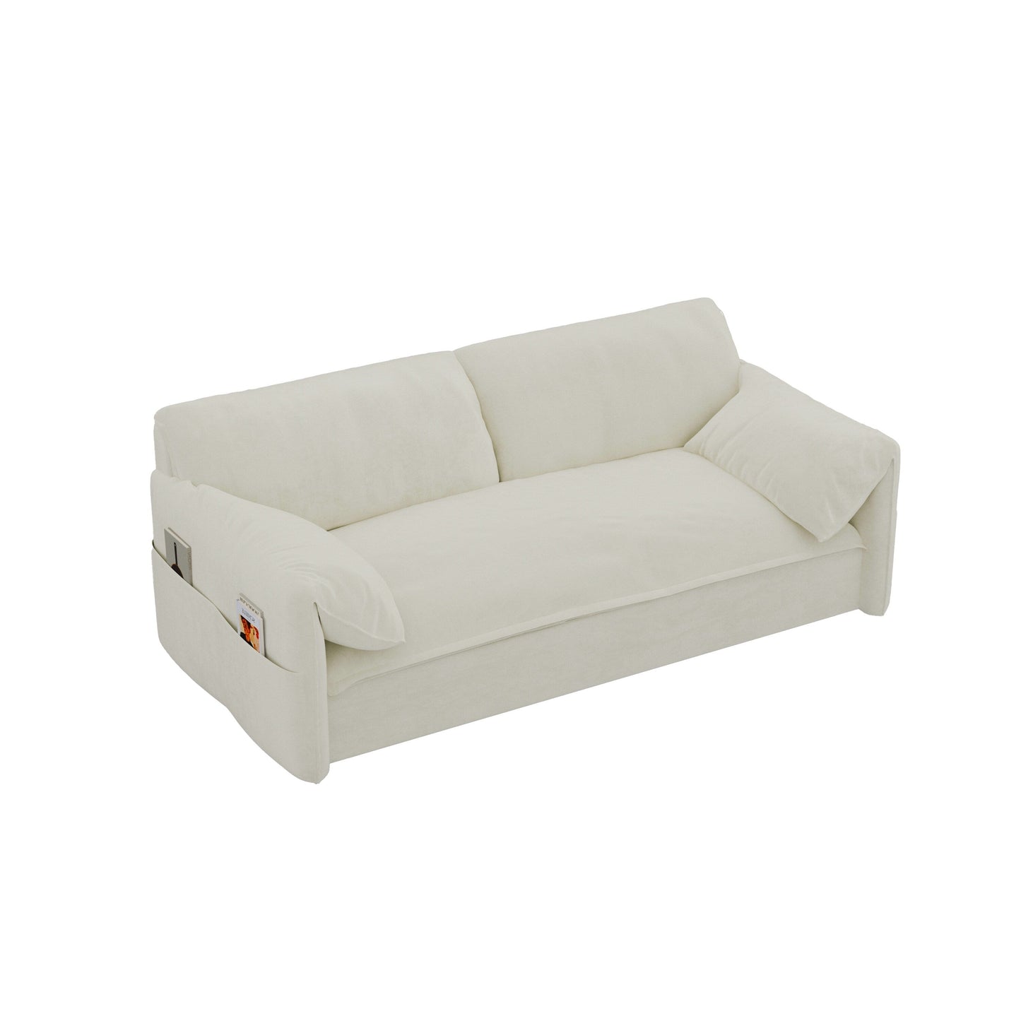 Beige 63.8 3-in-1 Velvet Loveseat Pull Out Sofa Bed with Side Storage for Living Room