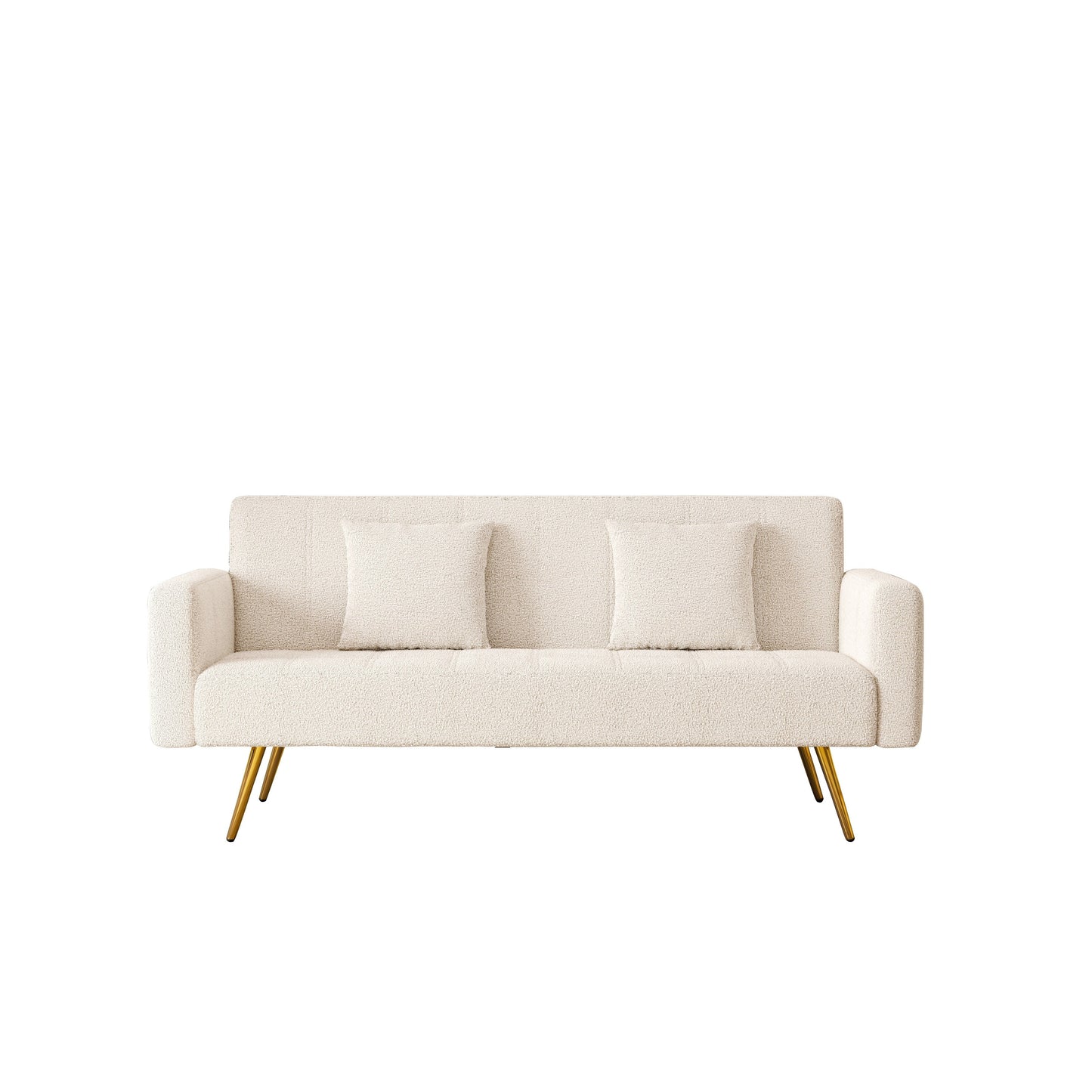 Beige 73.6 Loveseat Multifunctional Double Folding Sofa Bed with Metal Leg and Pillow for Living Room