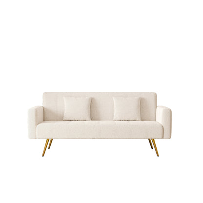 Beige 73.6 Loveseat Multifunctional Double Folding Sofa Bed with Metal Leg and Pillow for Living Room