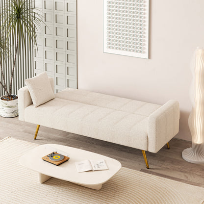 Beige 73.6 Loveseat Multifunctional Double Folding Sofa Bed with Metal Leg and Pillow for Living Room