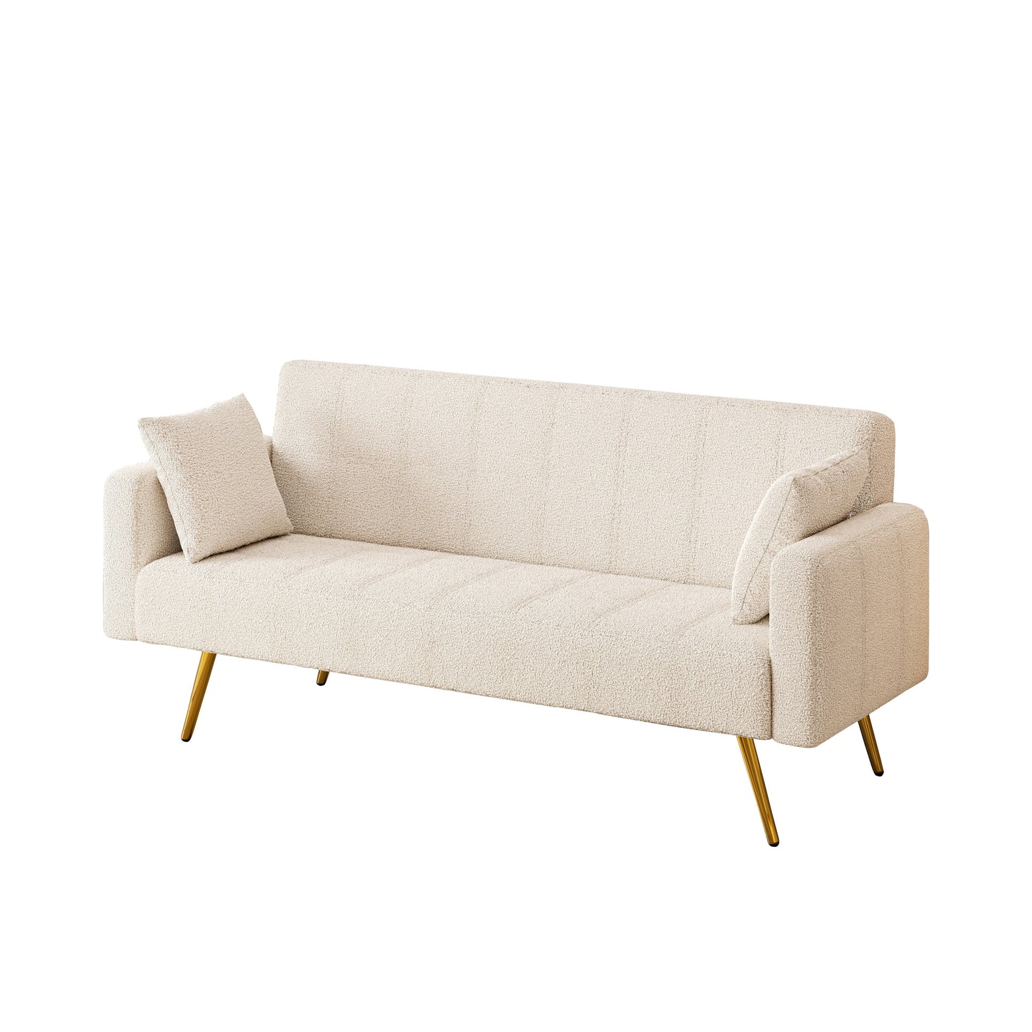 Beige 73.6 Loveseat Multifunctional Double Folding Sofa Bed with Metal Leg and Pillow for Living Room