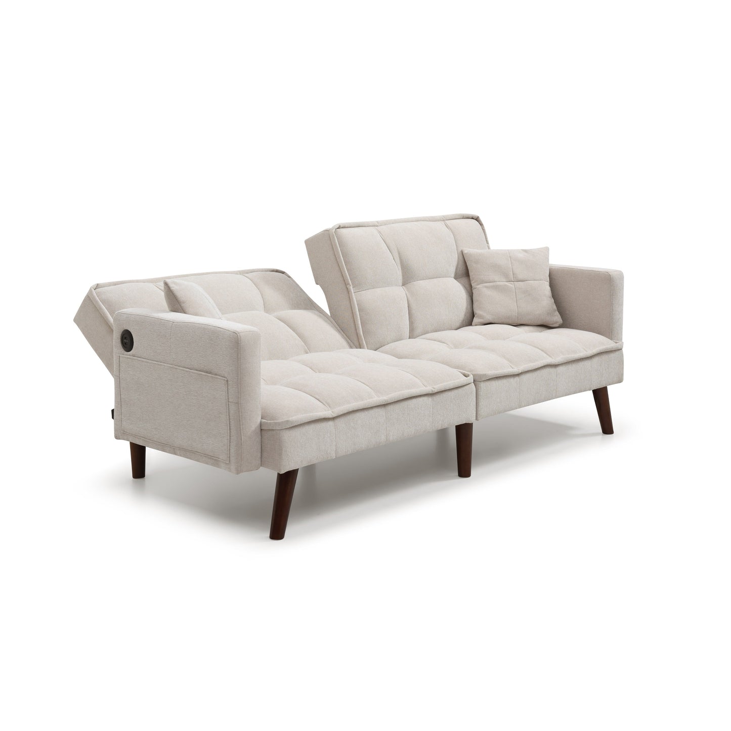 Beige 75.6 Chenille Loveseat Sofa Bed with USB Charging Port and Adjustable Backrest for Living Room