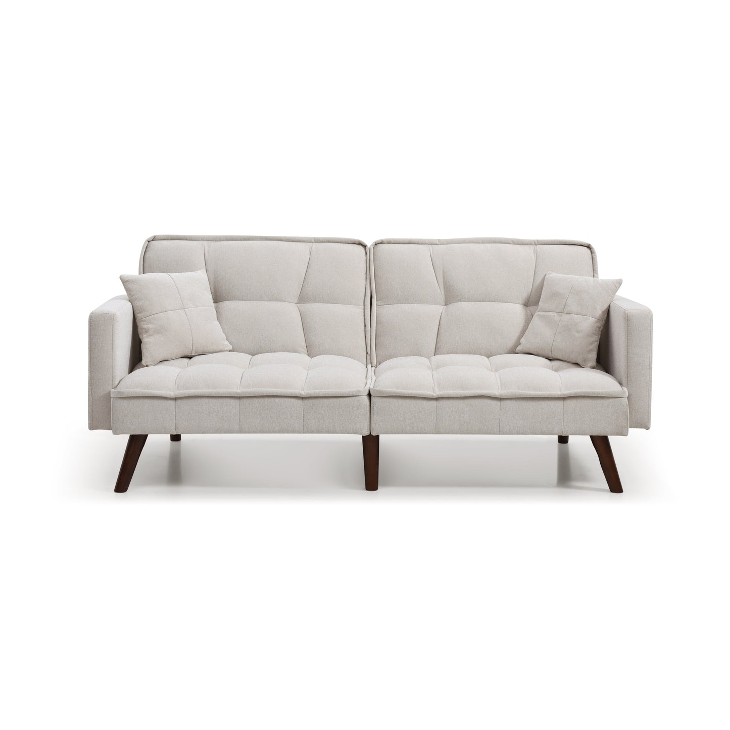 Beige 75.6 Chenille Loveseat Sofa Bed with USB Charging Port and Adjustable Backrest for Living Room