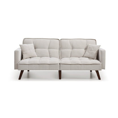 Beige 75.6 Chenille Loveseat Sofa Bed with USB Charging Port and Adjustable Backrest for Living Room