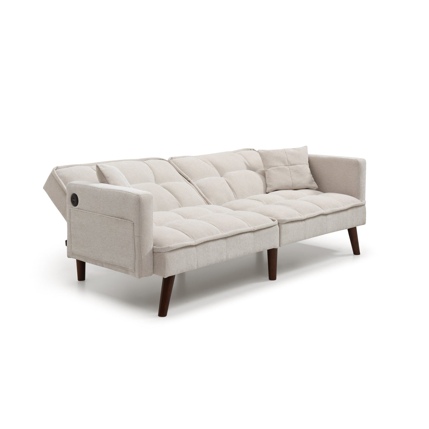 Beige 75.6 Chenille Loveseat Sofa Bed with USB Charging Port and Adjustable Backrest for Living Room