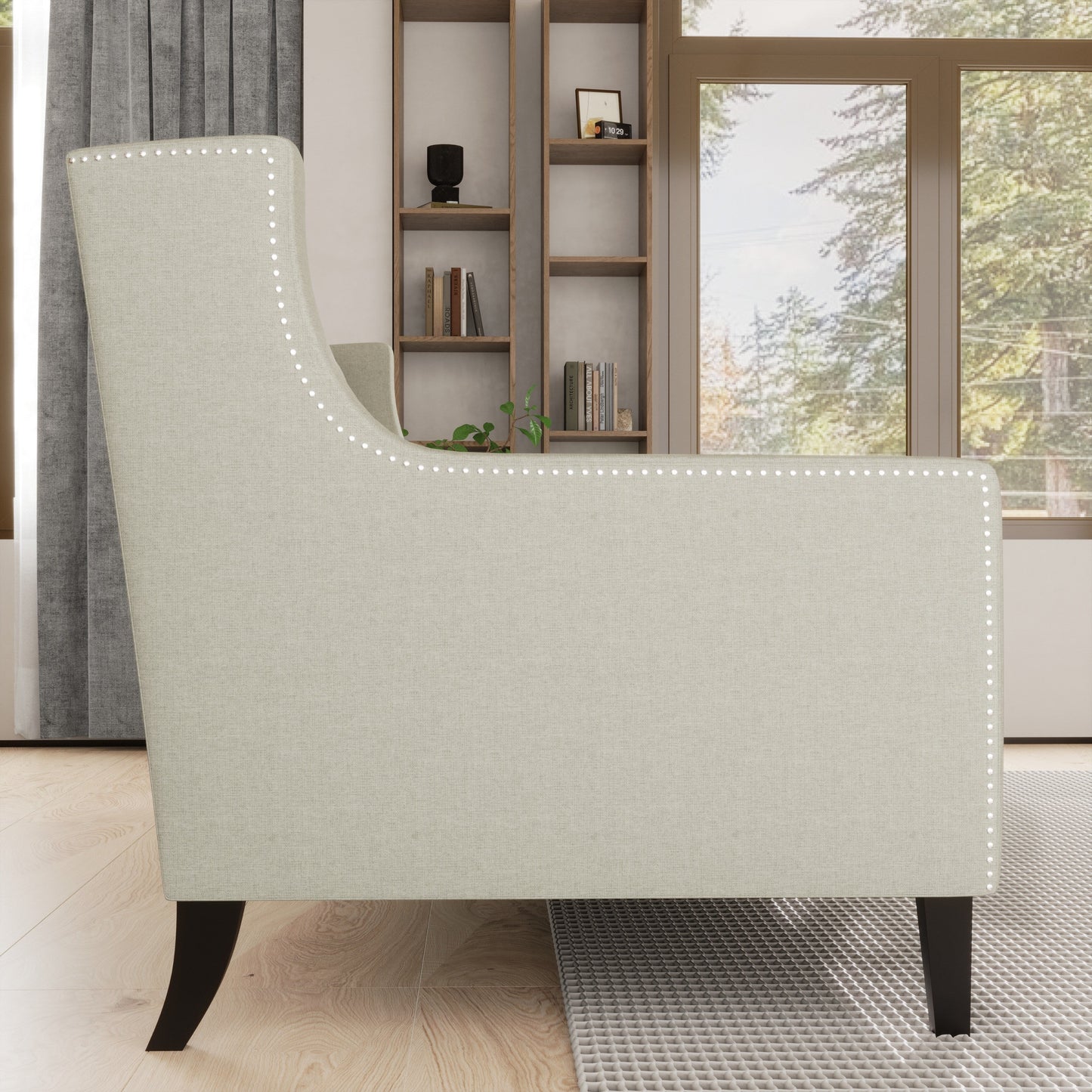 Beige 78.75 Polyester 3-Seater Sofa with Tufted Back and Cushions