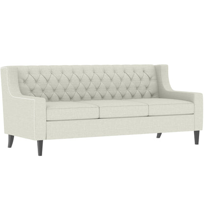 Beige 78.75 Polyester 3-Seater Sofa with Tufted Back and Cushions