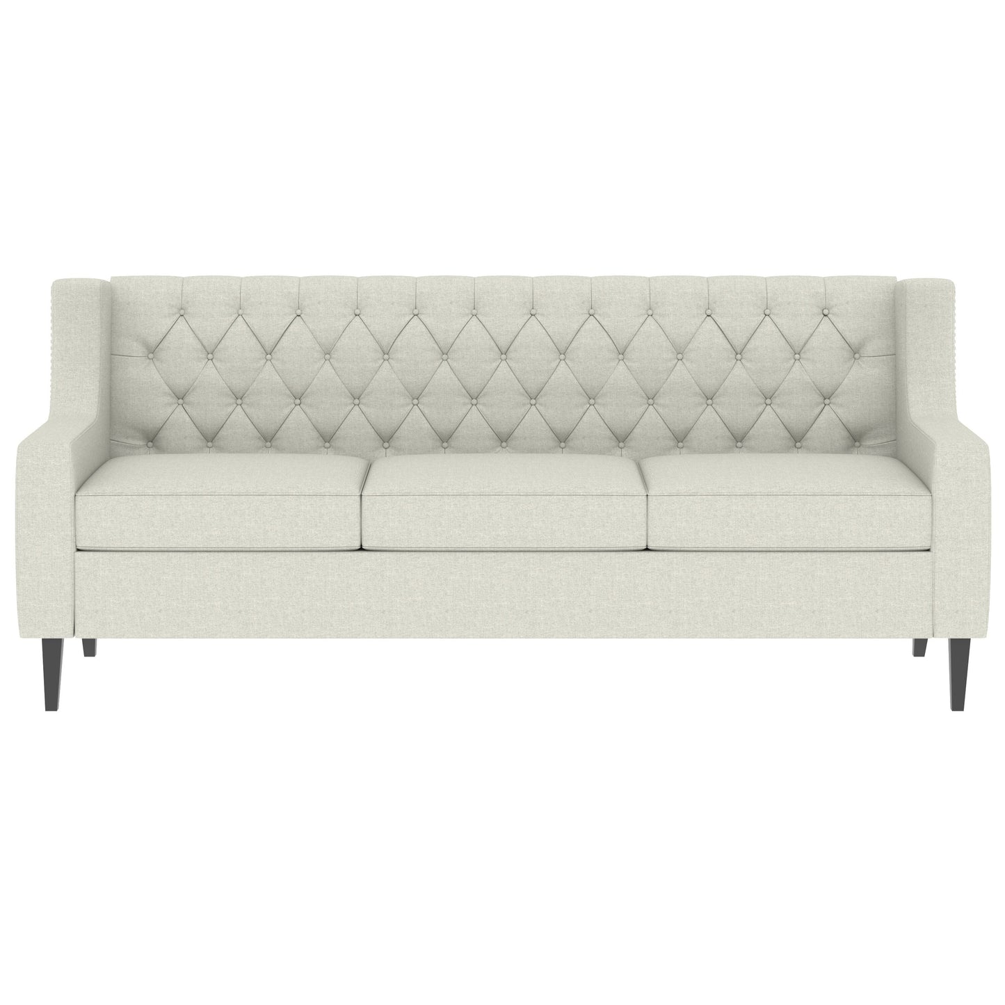 Beige 78.75 Polyester 3-Seater Sofa with Tufted Back and Cushions