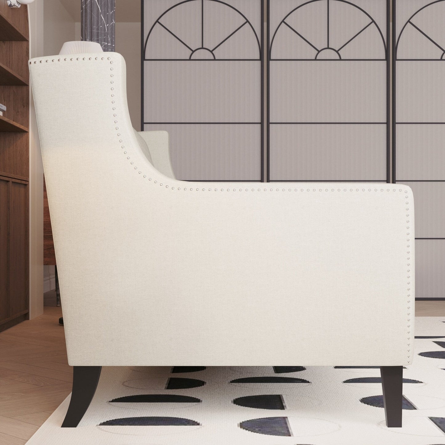 Beige 78.75 Polyester 3-Seater Sofa with Tufted Back and Cushions