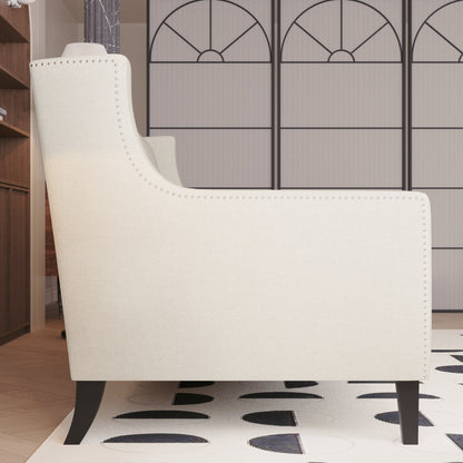 Beige 78.75 Polyester 3-Seater Sofa with Tufted Back and Cushions