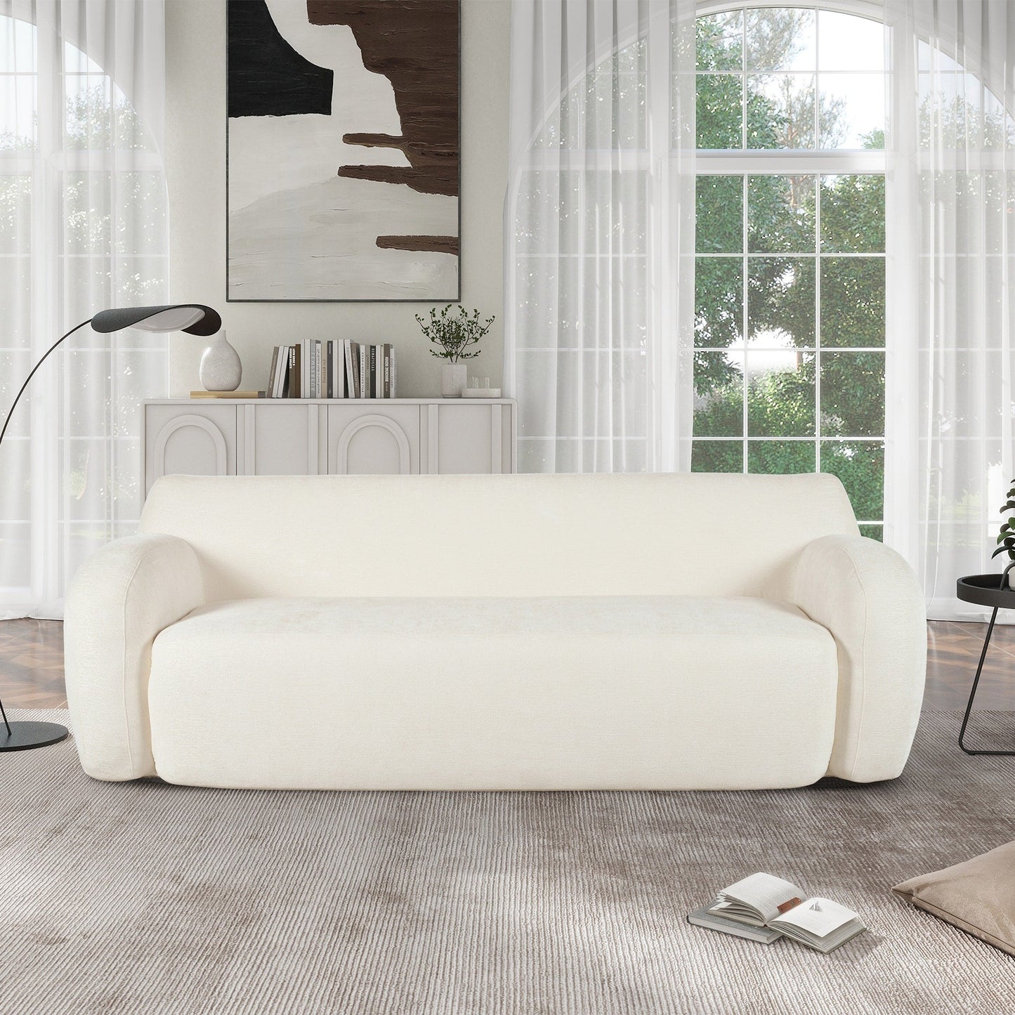 Beige 81.5 Minimalist Compression 3-seater Sofa with Large Seats and High-Density Foam Paddingfor Living Rooms