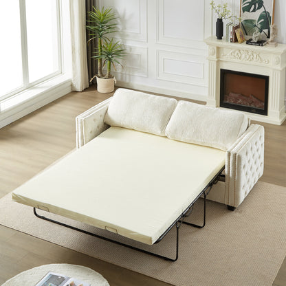 Beige 81 Chenille Nailheads 3-seater Sleeper Sofa with Memory Foam Mattress for Living Room