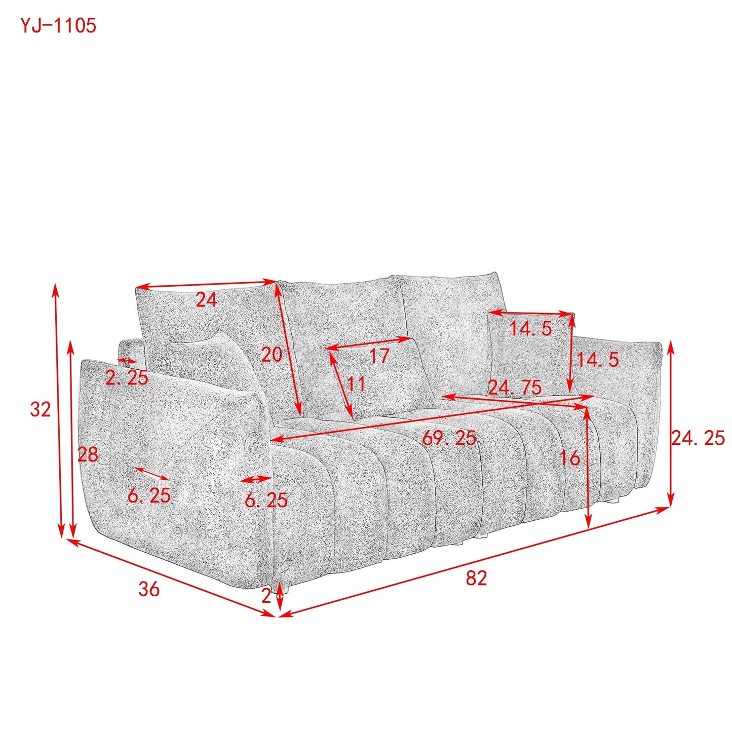 Beige 82 Teddy Upholstered 3-seater Sofa with 3 Back Pillows and Solid Wood Frame for Living Room