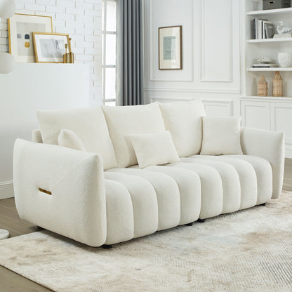 Beige 82'' Fabric 3-Seater Sofa with Plush Back Pillows