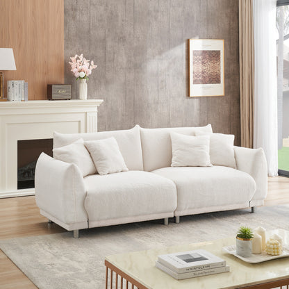 Beige 86.6 Teddy Wool Loveseat Sofa with Four Throw Pillows and Hardware Feet for Living Room