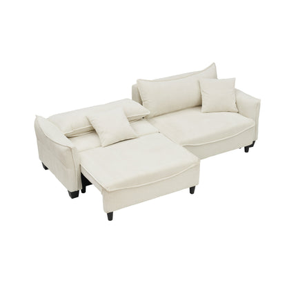 Beige 87.79 Corduroy 3-seater Sofa Bed with Two Throw Pillows and Storage for Living Room