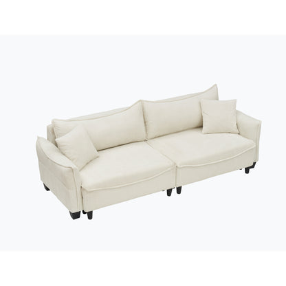Beige 87.79 Corduroy 3-seater Sofa Bed with Two Throw Pillows and Storage for Living Room