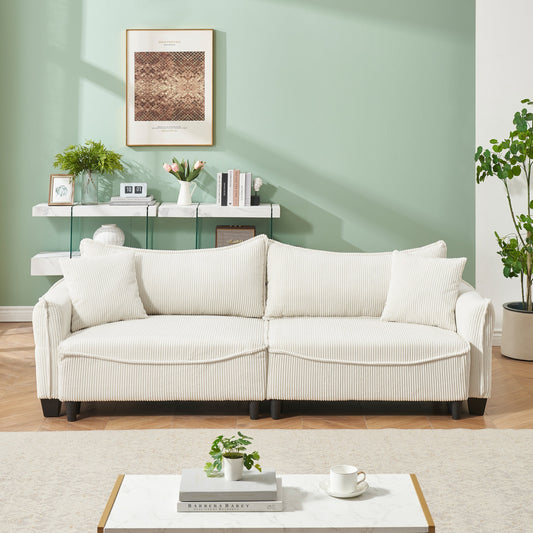 Beige 87.79 Corduroy 3-seater Sofa Bed with Two Throw Pillows and Storage for Living Room