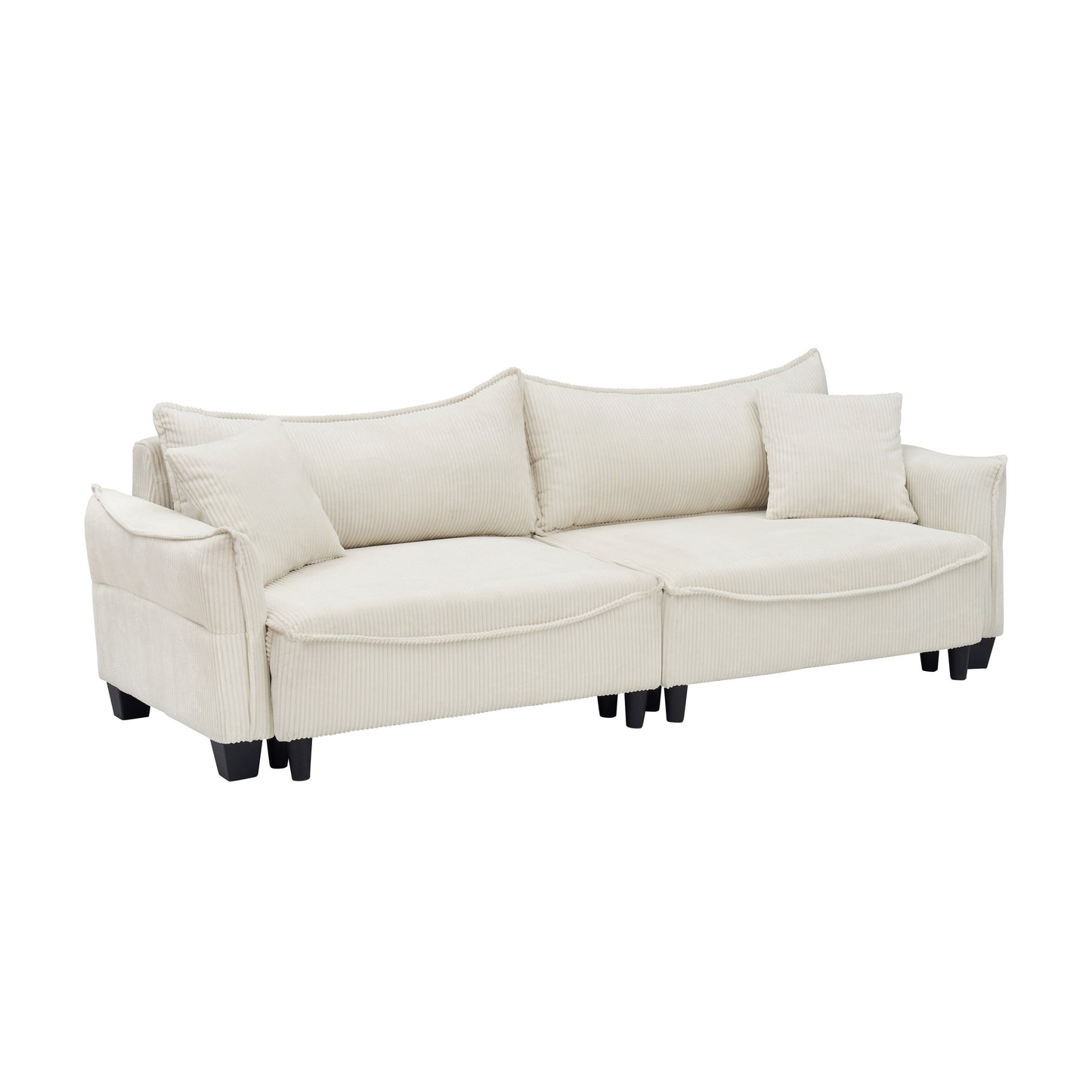 Beige 87.79 Corduroy 3-seater Sofa Bed with Two Throw Pillows and Storage for Living Room