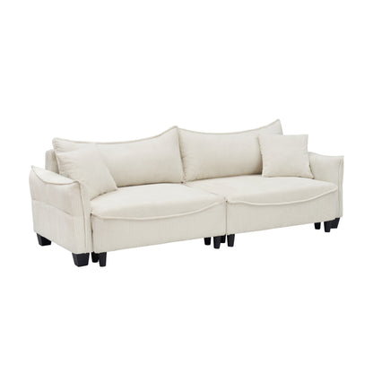 Beige 87.79 Corduroy 3-seater Sofa Bed with Two Throw Pillows and Storage for Living Room