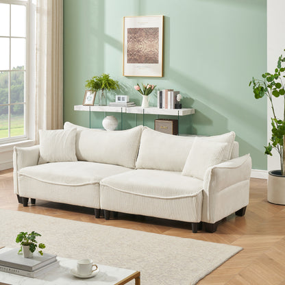 Beige 87.79 Corduroy 3-seater Sofa Bed with Two Throw Pillows and Storage for Living Room