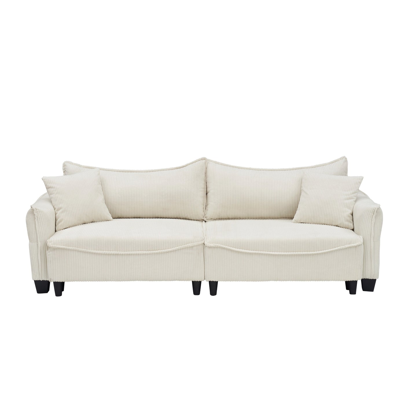 Beige 87.79 Corduroy 3-seater Sofa Bed with Two Throw Pillows and Storage for Living Room