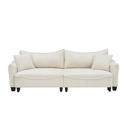 Beige 87.79 Corduroy 3-seater Sofa Bed with Two Throw Pillows and Storage for Living Room