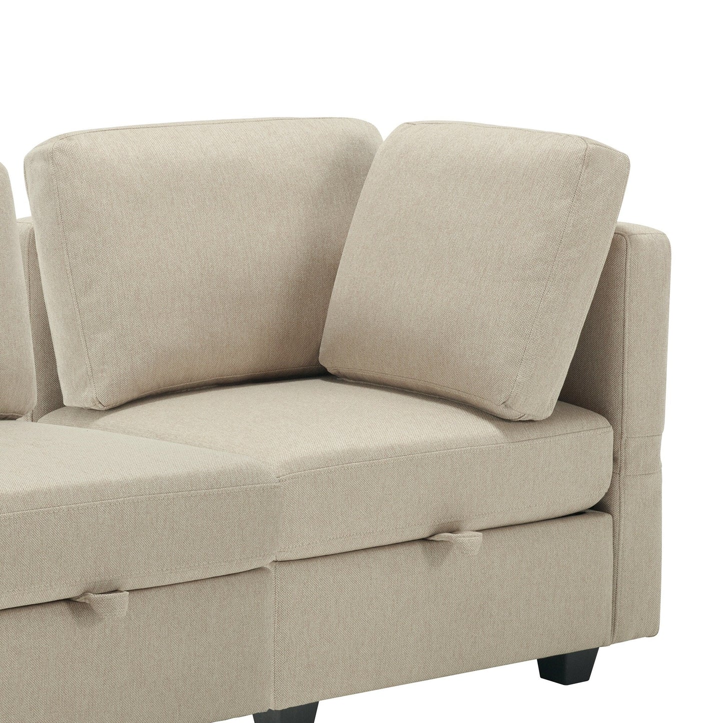 Beige 87.9'' Modular 3-Seater Sectional Sofa with Ottoman, Adjustable Backrests and Arms, Storage Seats, and Thick Cushions