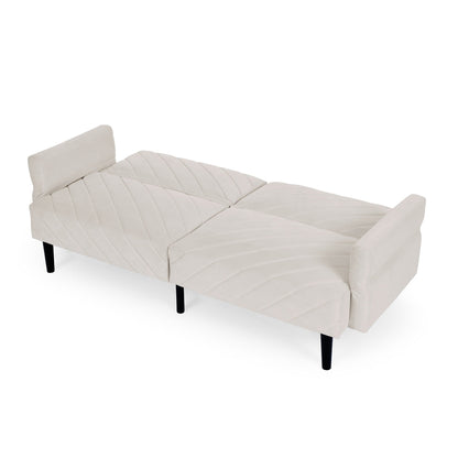 Beige 87 Velvet Tufted Convertible Futon Sofa Bed with Adjustable Armrests for Living Room