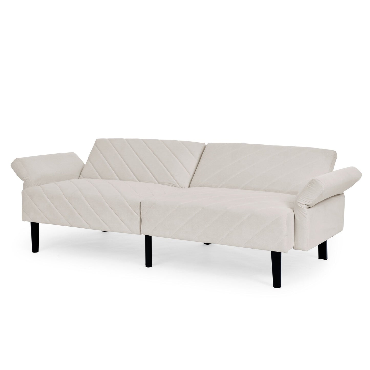 Beige 87 Velvet Tufted Convertible Futon Sofa Bed with Adjustable Armrests for Living Room