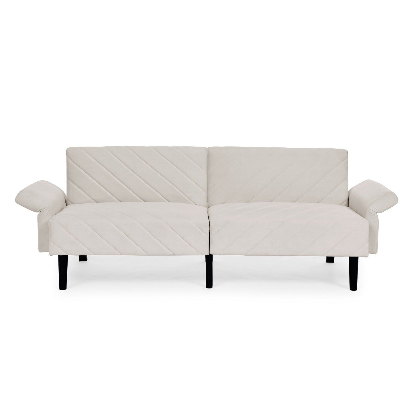 Beige 87 Velvet Tufted Convertible Futon Sofa Bed with Adjustable Armrests for Living Room
