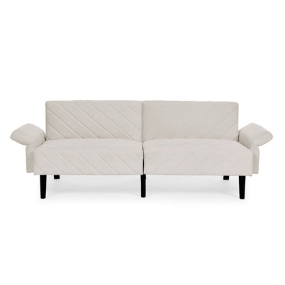 Beige 87 Velvet Tufted Convertible Futon Sofa Bed with Adjustable Armrests for Living Room