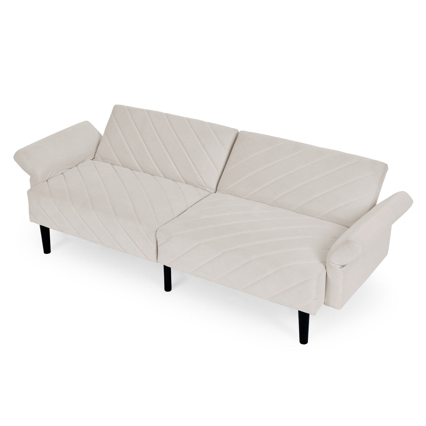 Beige 87 Velvet Tufted Convertible Futon Sofa Bed with Adjustable Armrests for Living Room