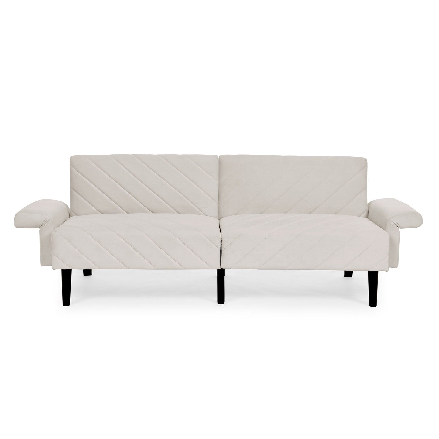 Beige 87 Velvet Tufted Convertible Futon Sofa Bed with Adjustable Armrests for Living Room