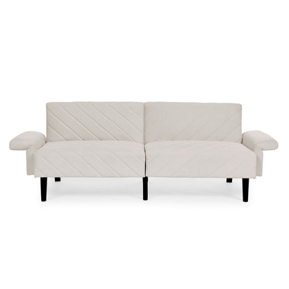Beige 87 Velvet Tufted Convertible Futon Sofa Bed with Adjustable Armrests for Living Room