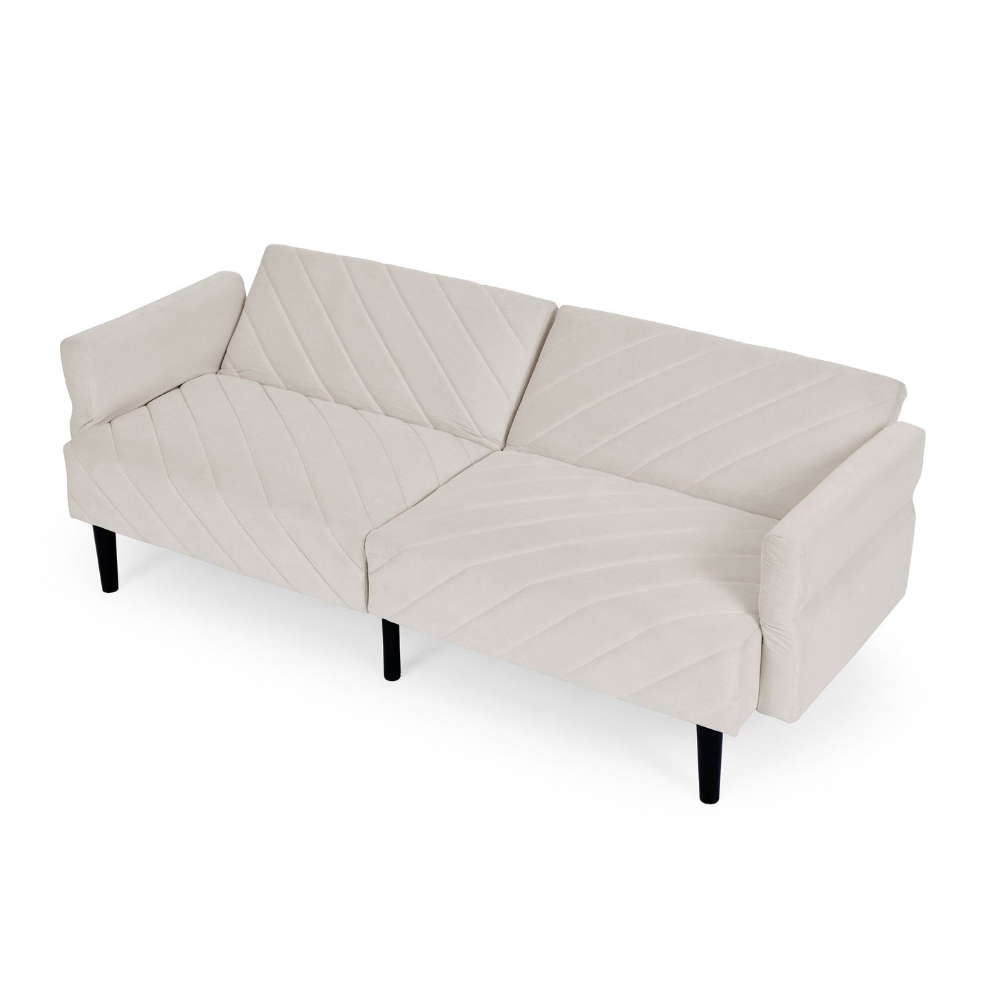 Beige 87 Velvet Tufted Convertible Futon Sofa Bed with Adjustable Armrests for Living Room