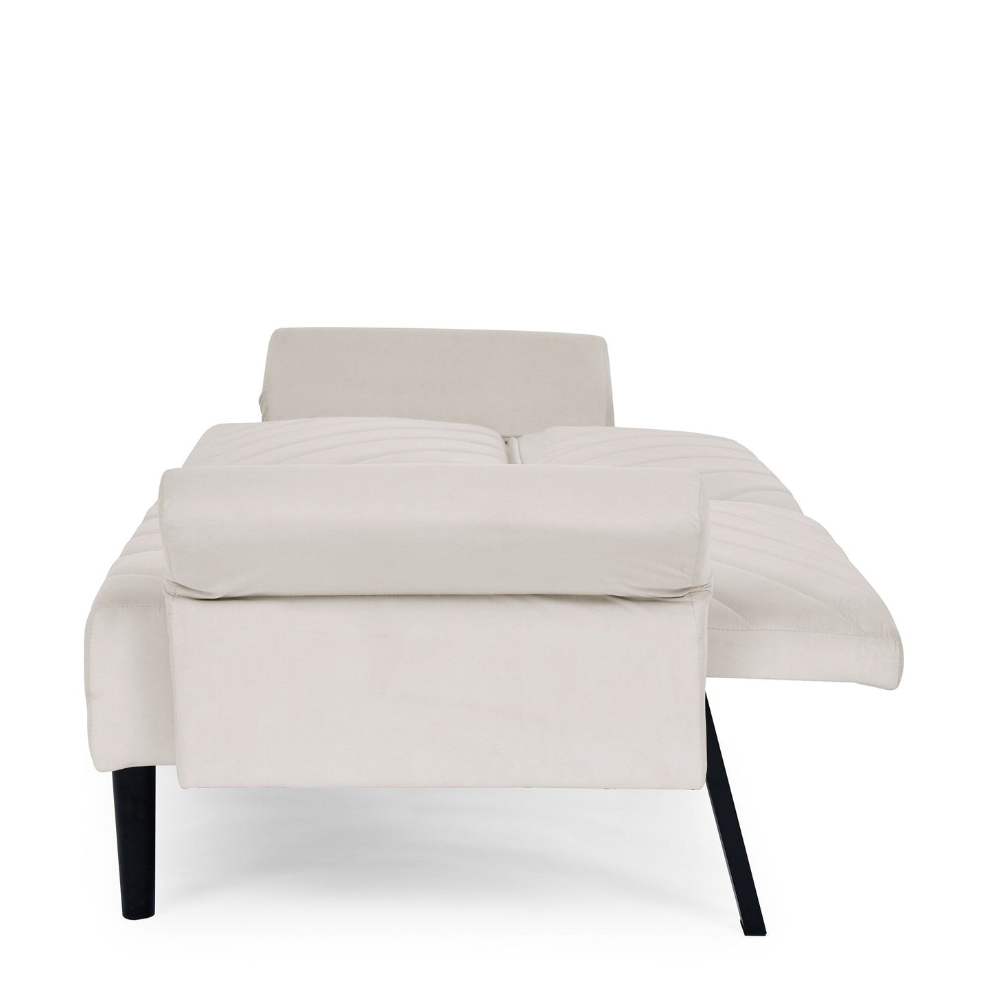Beige 87 Velvet Tufted Convertible Futon Sofa Bed with Adjustable Armrests for Living Room