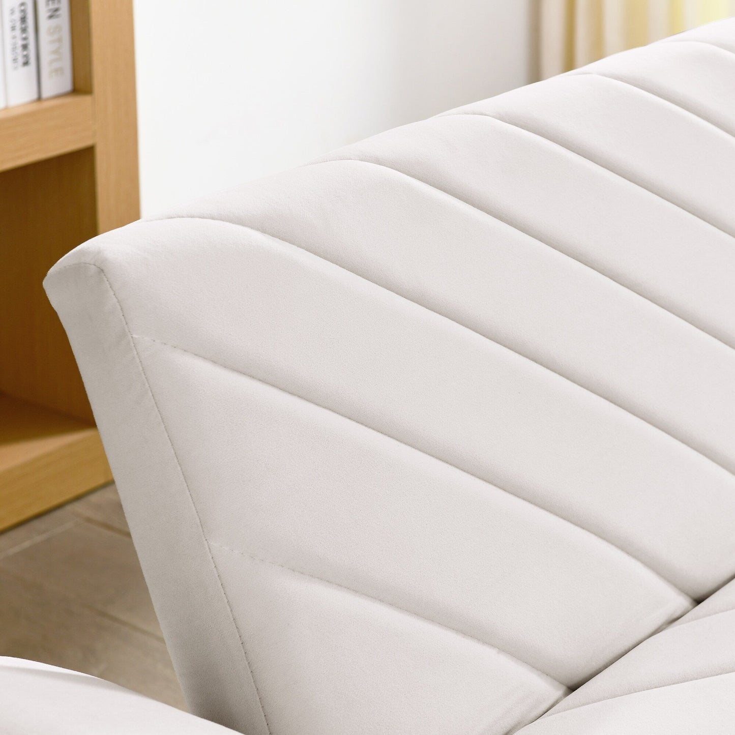 Beige 87 Velvet Tufted Convertible Futon Sofa Bed with Adjustable Armrests for Living Room
