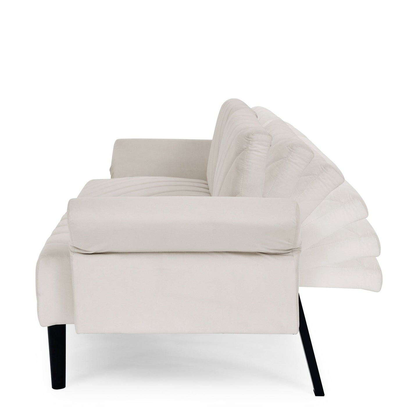 Beige 87 Velvet Tufted Convertible Futon Sofa Bed with Adjustable Armrests for Living Room