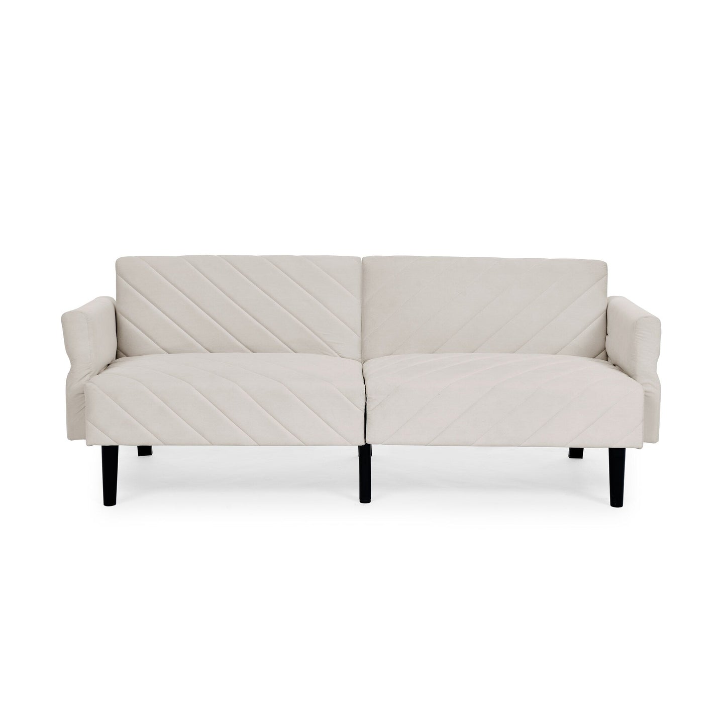 Beige 87 Velvet Tufted Convertible Futon Sofa Bed with Adjustable Armrests for Living Room